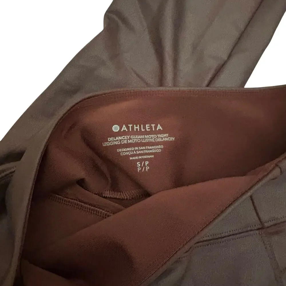 Athleta Delancey Gleam Burgundy Moto Tight Leggings S
